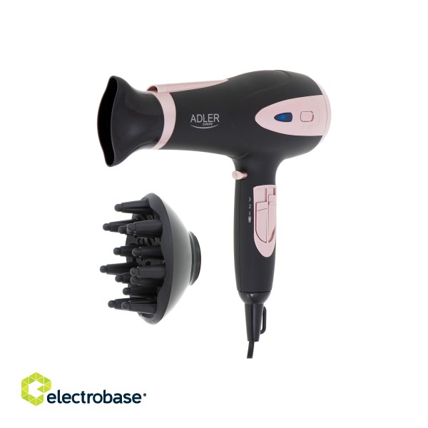 Adler | Hair Dryer | AD 2248b ION | 2200 W | Number of temperature settings 3 | Ionic function | Diffuser nozzle | Black/Pink image 2