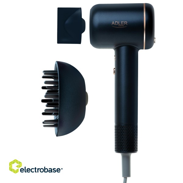 Adler Hair Dryer | AD 2270 SUPERSPEED | 1600 W | Number of temperature settings 3 | Ionic function | Diffuser nozzle | Black фото 1