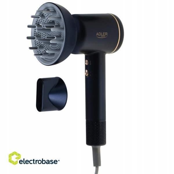 Adler Hair Dryer | AD 2270 SUPERSPEED | 1600 W | Number of temperature settings 3 | Ionic function | Diffuser nozzle | Black image 2