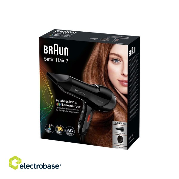 Braun | Hair Dryer | HD785 Satin Hair 7 SensoDryer | 2000 W | Number of temperature settings 4 | Ionic function | Diffuser nozzle | Black paveikslėlis 7