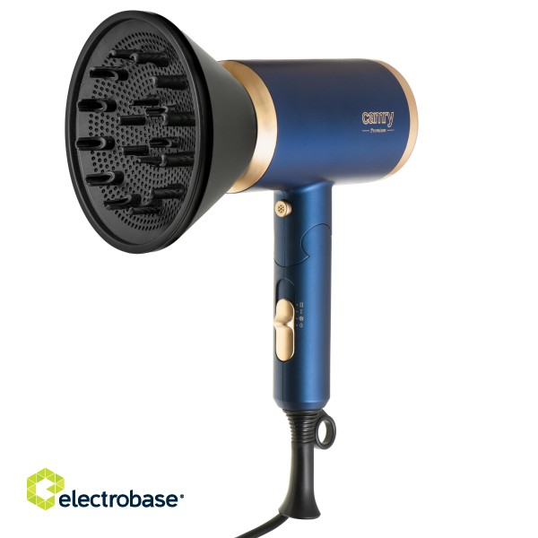 Camry | Hair Dryer | CR 2268 | 1800 W | Number of temperature settings 2 | Ionic function | Diffuser nozzle | Blue/Gold image 3