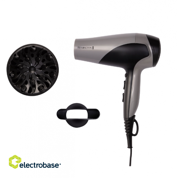 Remington Hair Dryer | D3190S | 2200 W | Number of temperature settings 3 | Ionic function | Diffuser nozzle | Grey/Black image 2