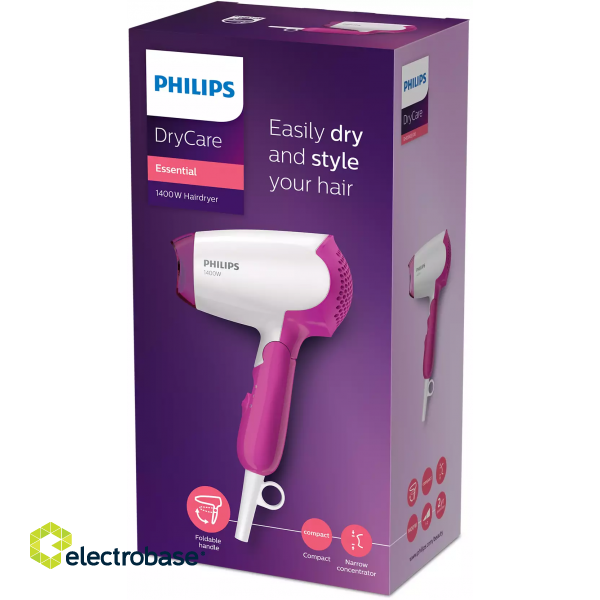 Philips | Hair Dryer | BHD003/00 | 1400 W | Number of temperature settings 2 | White/Pink фото 5