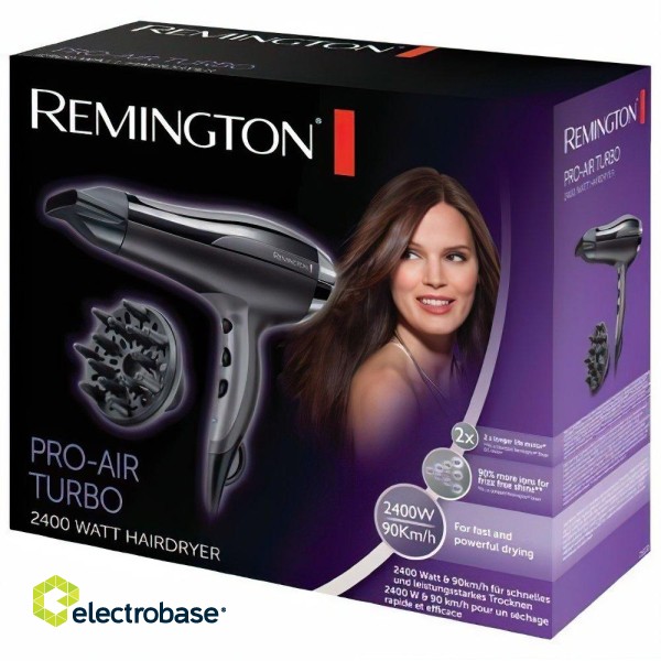 Remington | Hair Dryer | Pro-Air Turbo D5220 | 2400 W | Number of temperature settings 3 | Ionic function | Diffuser nozzle | Black image 4