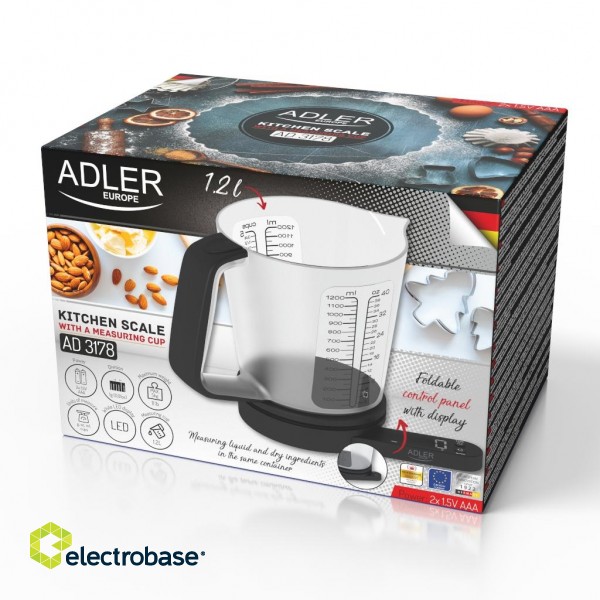 Adler | Kitchen scale with a measuring cup | AD 3178 | Maximum weight (capacity) 5 kg | Black paveikslėlis 2