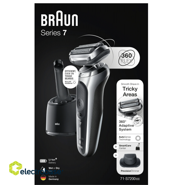Braun | Shaver | 71-S7200cc | Operating time (max) 50 min | Wet & Dry | Silver/Black image 4