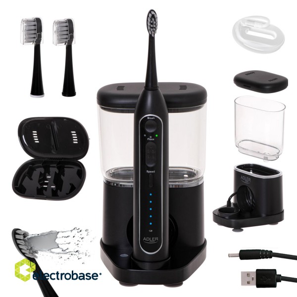 Adler | 2-in-1 Water Flossing Sonic Brush | AD 2180b | Rechargeable | For adults | Number of brush heads included 2 | Number of teeth brushing modes 1 | Black image 4