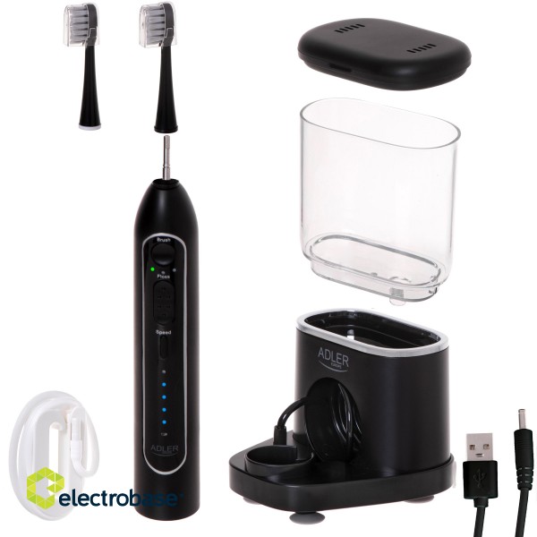 Adler | 2-in-1 Water Flossing Sonic Brush | AD 2180b | Rechargeable | For adults | Number of brush heads included 2 | Number of teeth brushing modes 1 | Black фото 6
