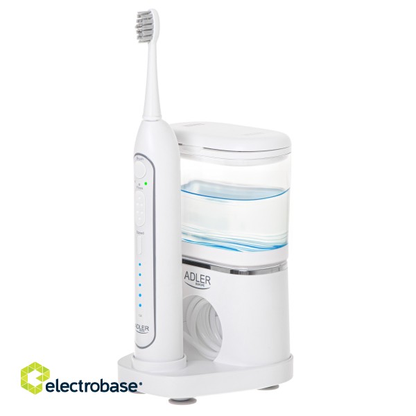 Adler | 2-in-1 Water Flossing Sonic Brush | AD 2180w | Rechargeable | For adults | Number of brush heads included 2 | Number of teeth brushing modes 1 | White фото 1