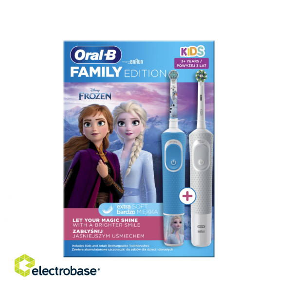 Oral-B | Electric Toothbrush | D100 Kids Frozen + Vitality Pro D103 | Rechargeable | For adults and children | Number of brush heads included 2 | Number of teeth brushing modes 3 image 3