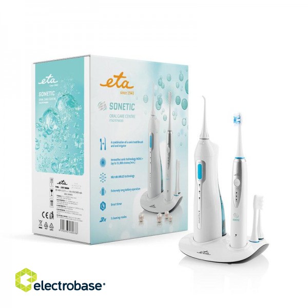 ETA | Oral care centre  (sonic toothbrush+oral irrigator) | ETA 2707 90000 | Rechargeable | For adults | Number of brush heads included 3 | Number of teeth brushing modes 3 | Sonic technology | White image 10