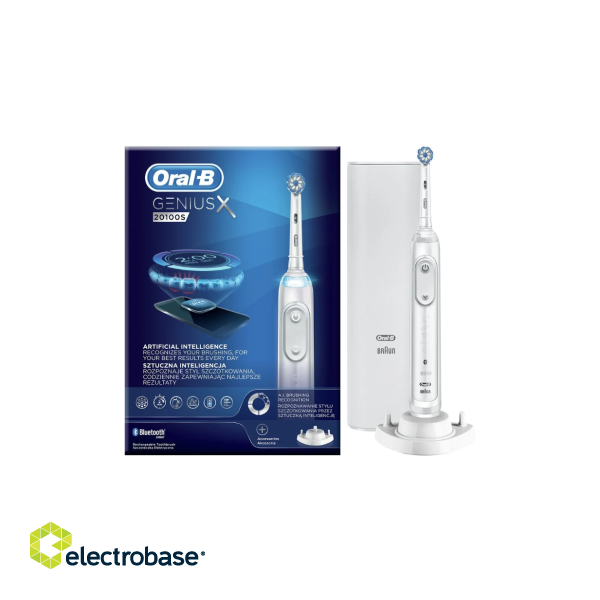 Oral-B | Electric Toothbrush | Genius X 20100S | Rechargeable | For adults | Number of brush heads included 1 | Number of teeth brushing modes 6 | White paveikslėlis 2
