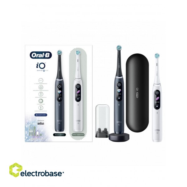 Oral-B | Electric Toothbrush | iO8 Series Duo | Rechargeable | For adults | Number of brush heads included 2 | Number of teeth brushing modes 6 | Black Onyx/White фото 3