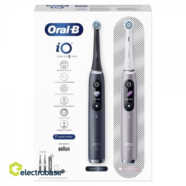 Oral-B | Electric Toothbrush | iO 9 Series Duo | Rechargeable | For adults | ml | Number of heads | Number of brush heads included 2 | Number of teeth brushing modes 7 | Black Onyx/Rose image 3