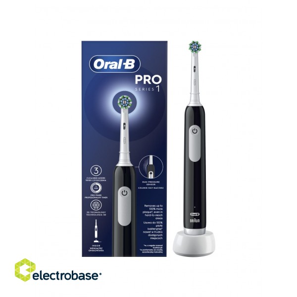 Oral-B | Electric Toothbrush | Pro Series 1 Cross Action | Rechargeable | For adults | Number of brush heads included 1 | Number of teeth brushing modes 3 | Black фото 2