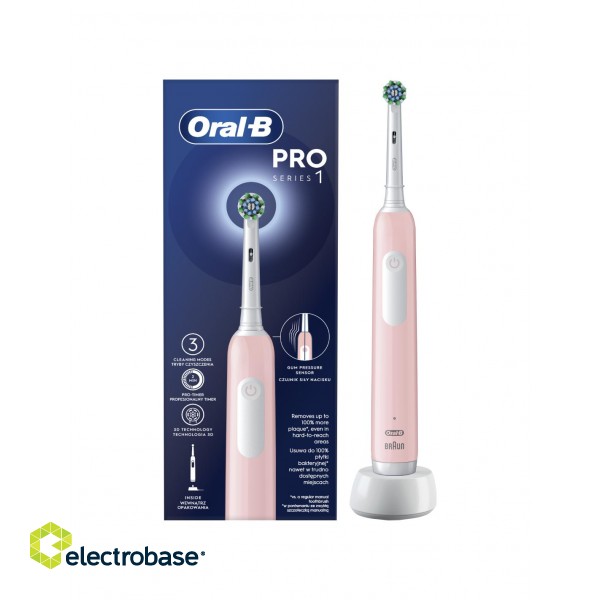 Oral-B | Electric Toothbrush | Pro Series 1 Cross Action | Rechargeable | For adults | Number of brush heads included 1 | Number of teeth brushing modes 3 | Pink image 2