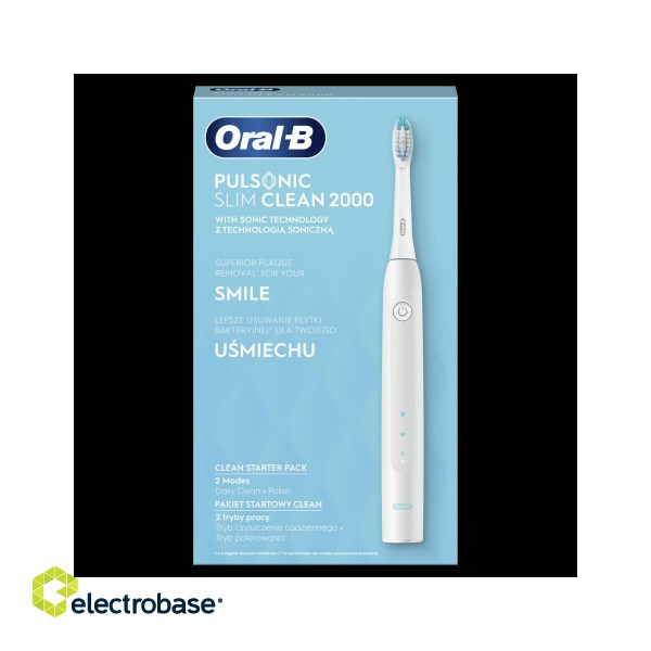Oral-B | Electric Toothbrush | Pulsonic 2000 | Rechargeable | For adults | Number of brush heads included 1 | Number of teeth brushing modes 2 | Sonic technology | White image 3