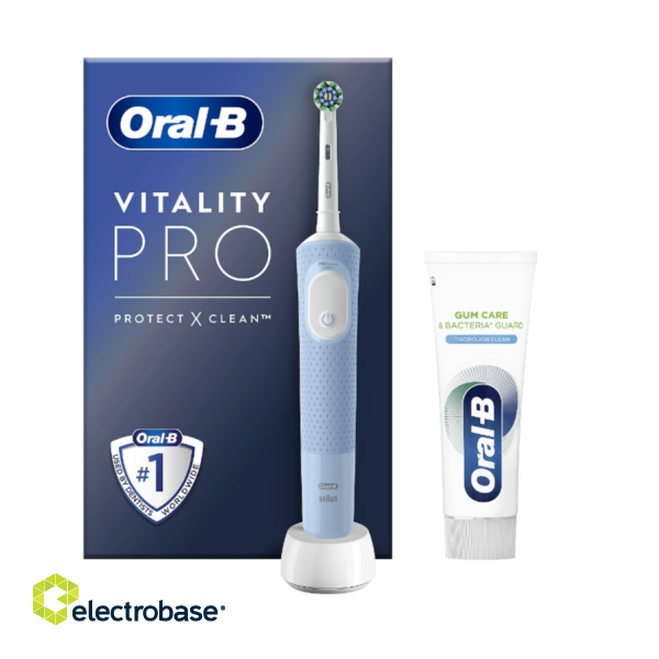 Oral-B | Electric Toothbrush + Toothpaste | Vitality Pro Protect X Clean | Rechargeable | For adults | Number of brush heads included 1 | Number of teeth brushing modes 3 | Blue фото 1
