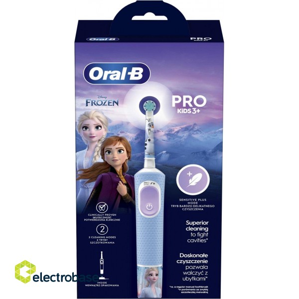 Oral-B | Electric Toothbrush | Vitality PRO Kids Frozen | Rechargeable | For children | Number of brush heads included 1 | Number of teeth brushing modes 2 | Blue фото 3