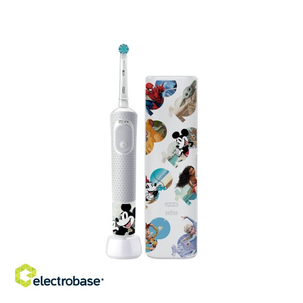 Oral-B | Electric Toothbrush with Travel Case | Vitality PRO Kids Disney 100 | Rechargeable | For kids | Number of brush heads included 1 | Number of teeth brushing modes 2 | White paveikslėlis 2