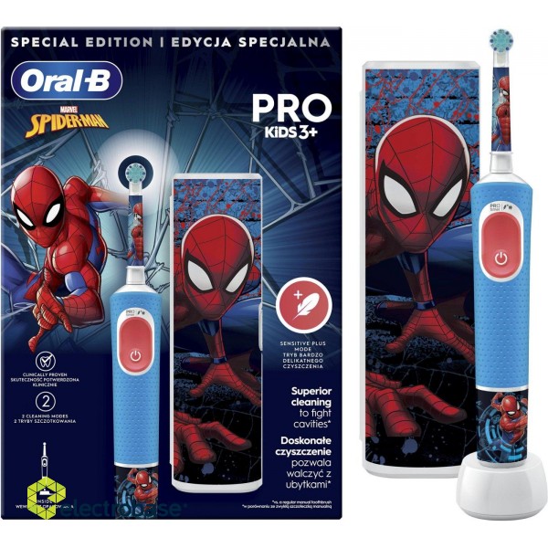 Oral-B | Electric Toothbrush with Travel Case | Vitality PRO Kids Spiderman | Rechargeable | For children | Number of brush heads included 1 | Number of teeth brushing modes 2 | Blue фото 5