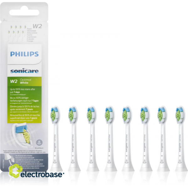 Philips | Toothbrush Heads | HX6068/12 Sonicare W2 Optimal | Heads | For adults and children | Number of brush heads included 8 | Number of teeth brushing modes Does not apply | Sonic technology | White paveikslėlis 1