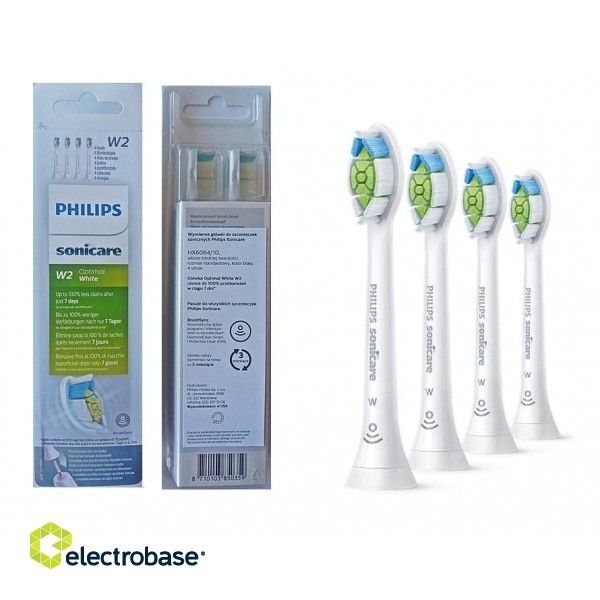 Philips | Toothbrush replacement | HX6064/10 | Heads | For adults | Number of brush heads included 4 | Number of teeth brushing modes Does not apply | White фото 4