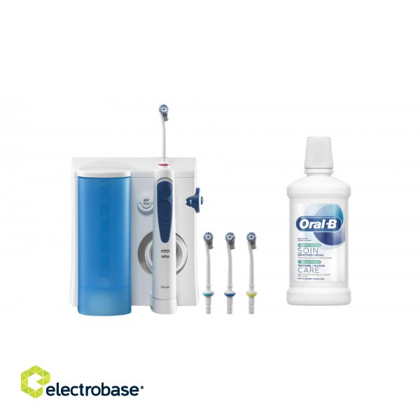 OxyJet Oral Irrigator Pack with Mouthwash | 600 ml | Number of heads 4 | White/Blue