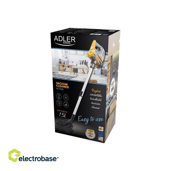 Adler | Vacuum Cleaner | AD 7036 | Corded operating | Handstick and Handheld | 800 W | - V | Operating radius 7 m | Yellow/Grey | Warranty 24 month(s) paveikslėlis 7