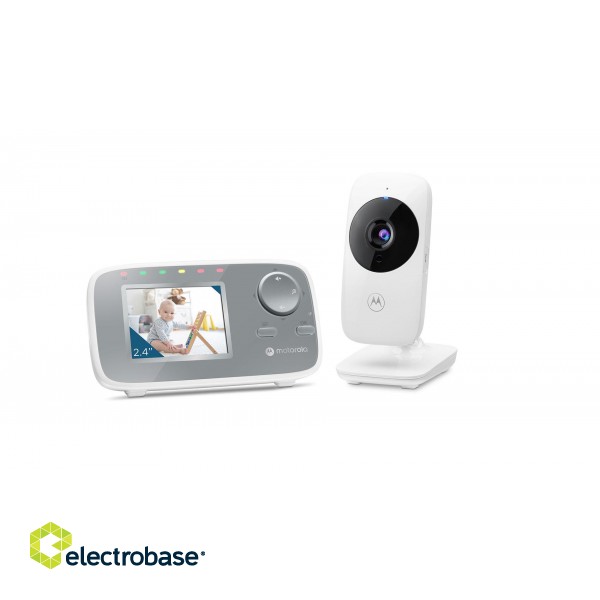 Motorola | Video Baby Monitor | VM482 2.4" | 2.4" LCD color display with 480 x 272px resolution; Room temperature monitoring; Infrared night vision; Infrared night vision; 2.4GHz FHSS wireless technology for in-home viewing; Digital zoom 2x