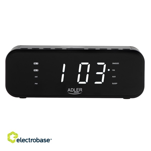 Adler | AD 1192B | Alarm Clock with Wireless Charger | W | AUX in | Black | Alarm function image 3