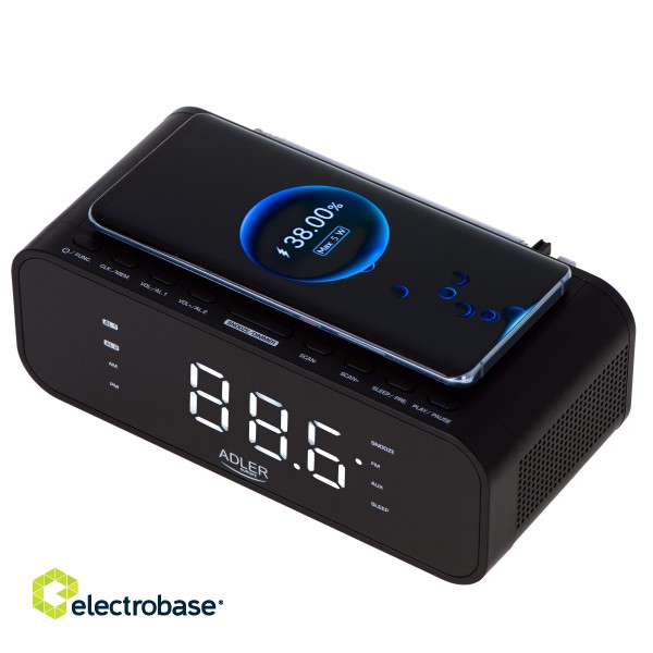 Adler | Alarm Clock with Wireless Charger | AD 1192B | Alarm function | W | AUX in | Black image 4