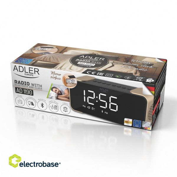 Adler | Wireless alarm clock with radio | AD 1190 | Alarm function | AUX in | Copper/Black фото 2