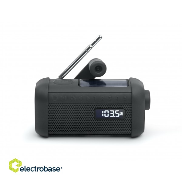 Muse | Portable Solar Radio with Crank and Flashlight | MH-08 MB | AUX in | Bluetooth | FM radio image 3