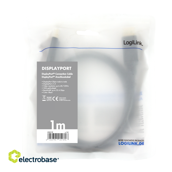 Logilink | Black | DP Male | DP Male | DisplayPort Cable | DP to DP | 1 m image 7
