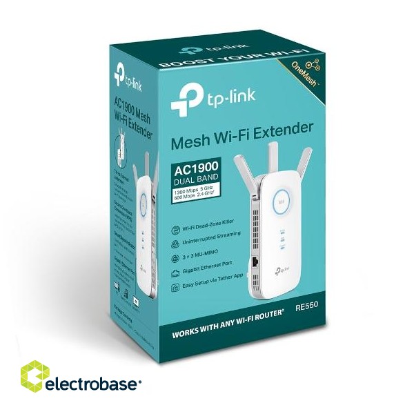 TP-LINK | AC1900 Wi-Fi Range Extender | RE550 | 802.11ac | 2GHz/5GHz | 600+1300 Mbit/s | 10/100/1000 Mbit/s | Ethernet LAN (RJ-45) ports 1 | MU-MiMO No | no PoE | Antenna type 3xExternal | No фото 8