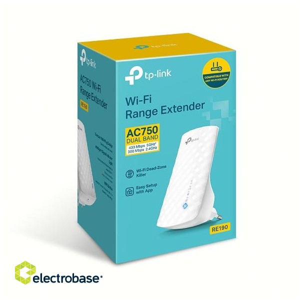 TP-LINK | Extender | RE190 | 802.11ac | 2.4GHz/5GHz | 300+433 Mbit/s | Mbit/s | Ethernet LAN (RJ-45) ports | MU-MiMO No | no PoE | Antenna type 3 Omni-directional image 7