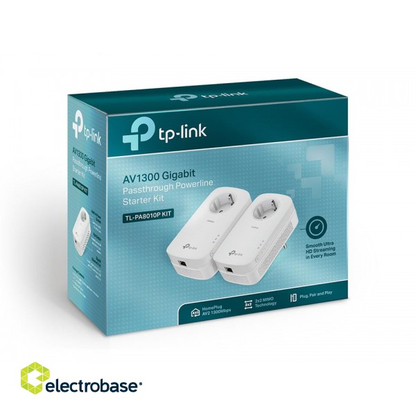 TP-LINK | AV1300 Gigabit Passthrough Powerline Starter Kit | TL-PA8010P KIT | 1300 Mbit/s | Ethernet LAN (RJ-45) ports 1 | No Wi-Fi | Extra socket image 5