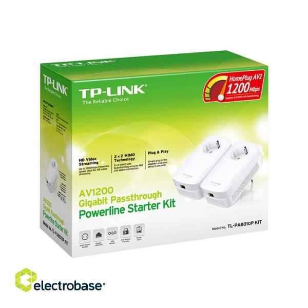 TP-LINK | AV1300 Gigabit Passthrough Powerline Starter Kit | TL-PA8010P KIT | 1300 Mbit/s | Ethernet LAN (RJ-45) ports 1 | No Wi-Fi | Extra socket image 6
