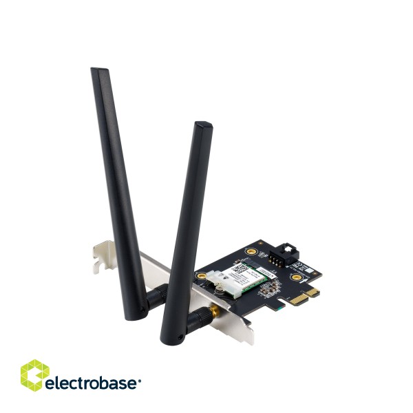 AX1800 Dual-Band Bluetooth 5.2 PCIe Wi-Fi Adapter | PCE-AX1800 | 802.11ax | 574+1201 Mbit/s | Mbit/s | Ethernet LAN (RJ-45) ports | Mesh Support No | MU-MiMO Yes | No mobile broadband | Antenna type External | month(s) image 1