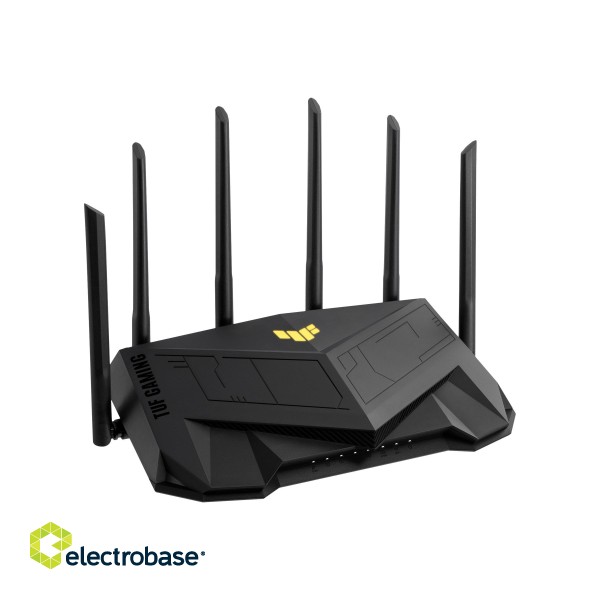 Dual Band WiFi6 Gigabit Router | TUF Gaming AX6000 | 802.11ax | 1148+4804 Mbit/s | 10/100/1000 Mbit/s | Ethernet LAN (RJ-45) ports 5 | Mesh Support Yes | MU-MiMO Yes | No mobile broadband | Antenna type External image 6