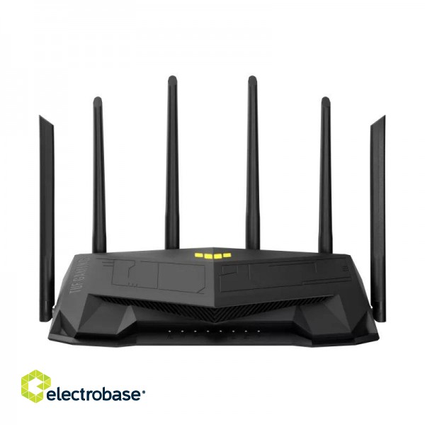 Dual Band WiFi6 Gigabit Router | TUF Gaming AX6000 | 802.11ax | 1148+4804 Mbit/s | 10/100/1000 Mbit/s | Ethernet LAN (RJ-45) ports 5 | Mesh Support Yes | MU-MiMO Yes | No mobile broadband | Antenna type External image 7