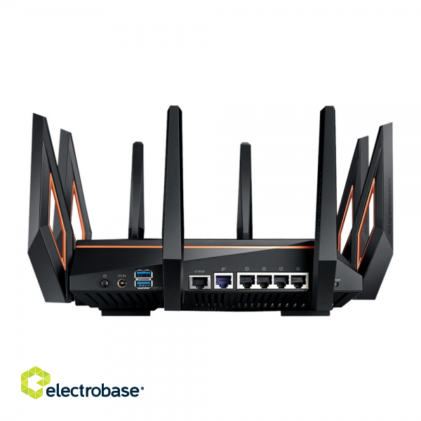 GT-AX11000 Tri-band WiFi Gaming Router | ROG Rapture | 802.11ax | 4804+1148 Mbit/s | 10/100/1000 Mbit/s | Ethernet LAN (RJ-45) ports 4 | Mesh Support Yes | MU-MiMO No | No mobile broadband | Antenna type 8xExternal | 2 x USB 3.1 Gen 1 paveikslėlis 5