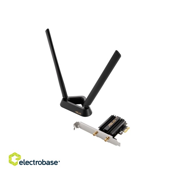 Tri Band PCI-E WiFi 6E | PCE-AXE59BT | 802.11ax | 574/2402/2042574/2402/2042 Mbit/s | Mbit/s | Ethernet LAN (RJ-45) ports | Mesh Support No | MU-MiMO No | No mobile broadband | Antenna type | 36 month(s) image 2