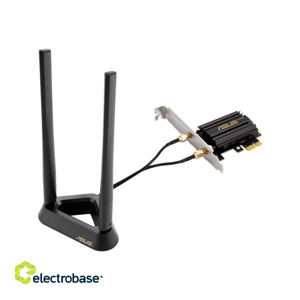 Tri Band PCI-E WiFi 6E | PCE-AXE59BT | 802.11ax | 574/2402/2042574/2402/2042 Mbit/s | Mbit/s | Ethernet LAN (RJ-45) ports | Mesh Support No | MU-MiMO No | No mobile broadband | Antenna type | 36 month(s) image 4