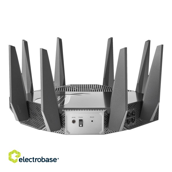 Wi-Fi 6 Tri-Band Gigabit Gaming Router | ROG GT-AXE11000 Rapture | 802.11ax | 1148+4804+4804 Mbit/s | 10/100/1000/2500 Mbit/s | Ethernet LAN (RJ-45) ports 5 | Mesh Support Yes | MU-MiMO Yes | No mobile broadband | Antenna type External | 2x paveikslėlis 8