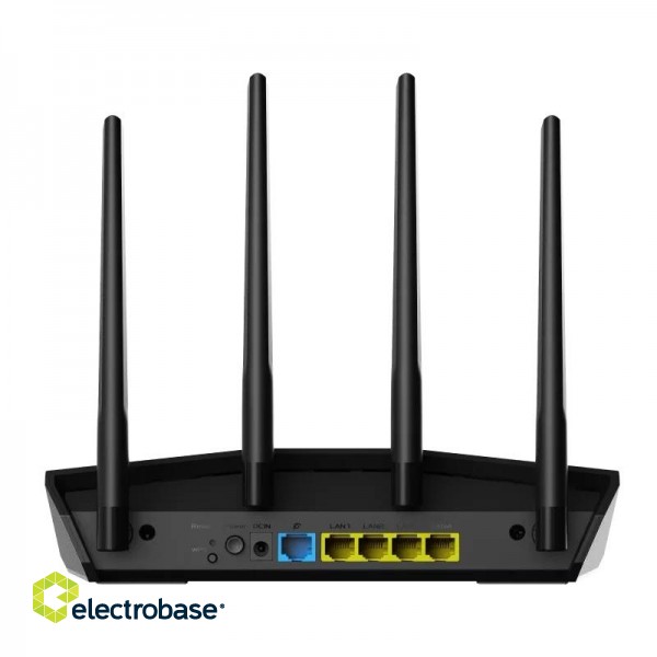 Wireless AX3000 Dual Band WiFi 6 | RT-AX57 | 802.11ax | 2402+574 Mbit/s | 10/100/1000 Mbit/s | Ethernet LAN (RJ-45) ports 4 | Mesh Support Yes | MU-MiMO Yes | No mobile broadband | Antenna type External image 3