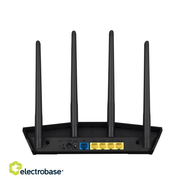 Wireless AX3000 Dual Band WiFi 6 | RT-AX57 | 802.11ax | 2402+574 Mbit/s | 10/100/1000 Mbit/s | Ethernet LAN (RJ-45) ports 4 | Mesh Support Yes | MU-MiMO Yes | No mobile broadband | Antenna type External image 8