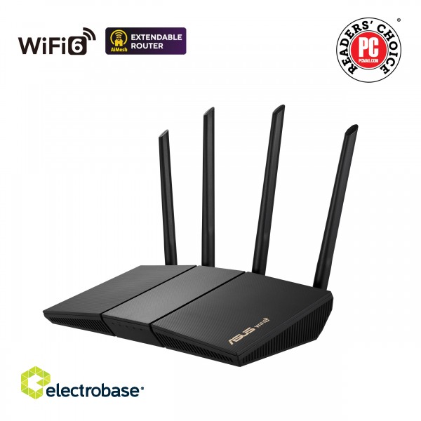 Wireless AX3000 Dual Band WiFi 6 | RT-AX57 | 802.11ax | 2402+574 Mbit/s | 10/100/1000 Mbit/s | Ethernet LAN (RJ-45) ports 4 | Mesh Support Yes | MU-MiMO Yes | No mobile broadband | Antenna type External image 1
