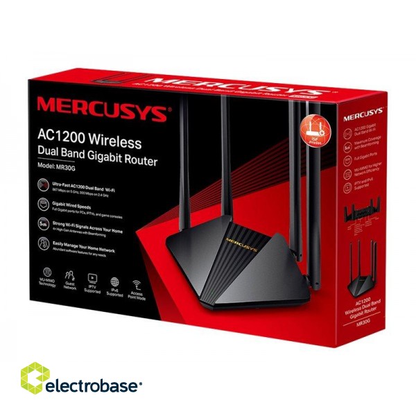 AC1200 Wireless Dual Band Gigabit Router | MR30G | 802.11ac | 867+300 Mbit/s | Mbit/s | Ethernet LAN (RJ-45) ports 2× Gigabit LAN Ports | Mesh Support No | MU-MiMO Yes | Antenna type 4× 5 dBi Fixed Omni-Directional Antennas | 24 month(s) image 8